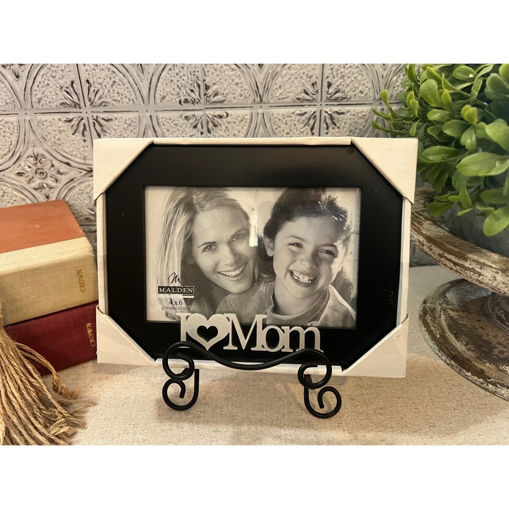 Malden I Love Mom Black 4x6 Picture Frame Silver Heart Sentiment New